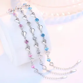 Sterling Silver Retro Coloured Heart Shaped Cubic Zirconia Bracelet