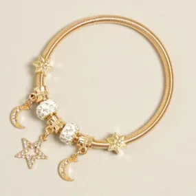 Stretch Spring Metal Bracelet with Moon Charms