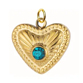 Teal Zircon Heart Charm For Charm Necklace