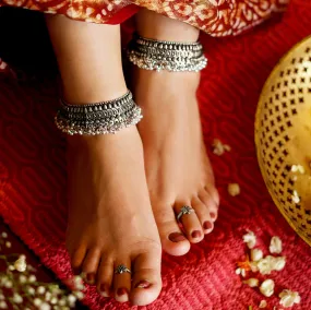 Teejh Roma Coin Silver Oxidized Ghungroo Anklets