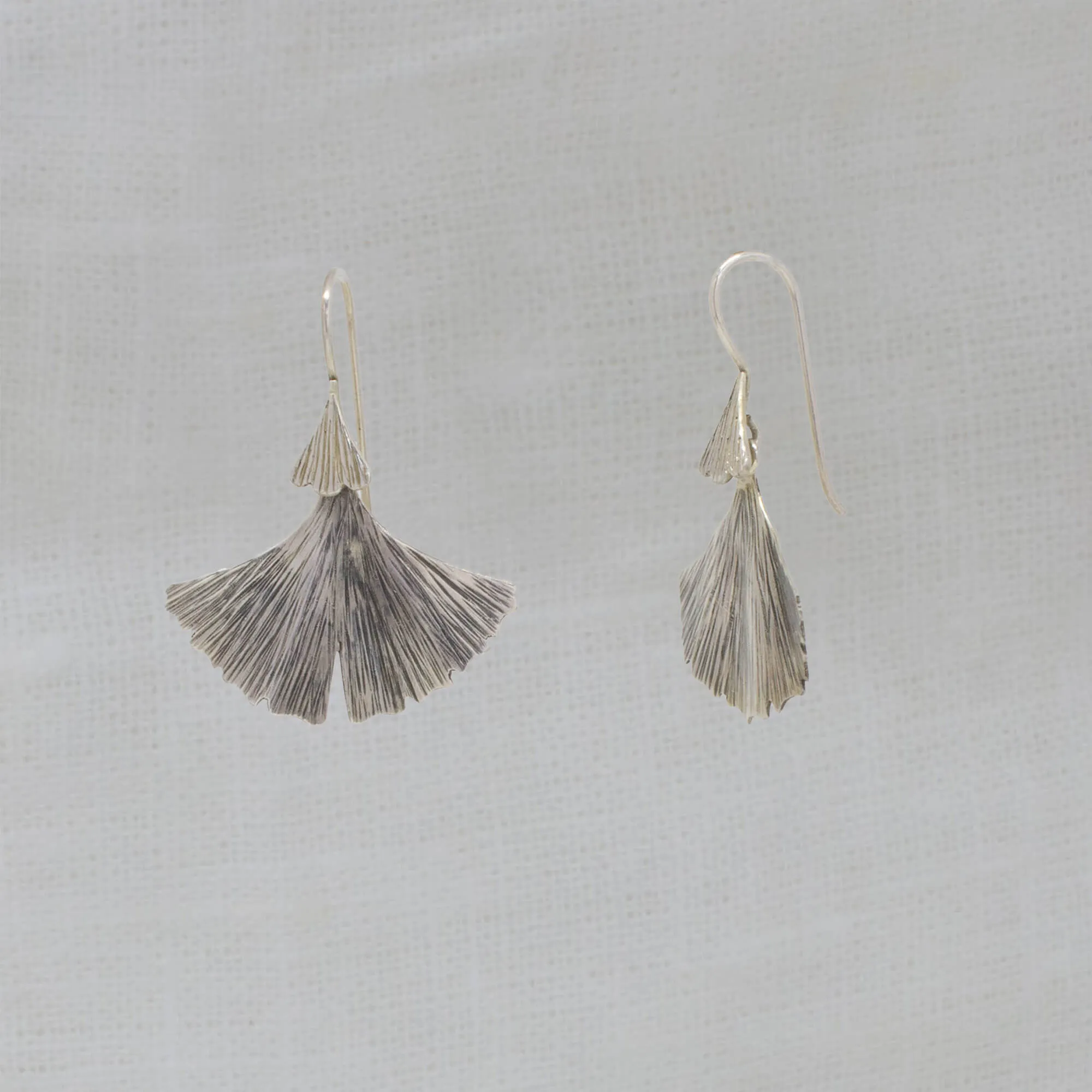 Textured Ginkgo Earrings in Sterling Silver