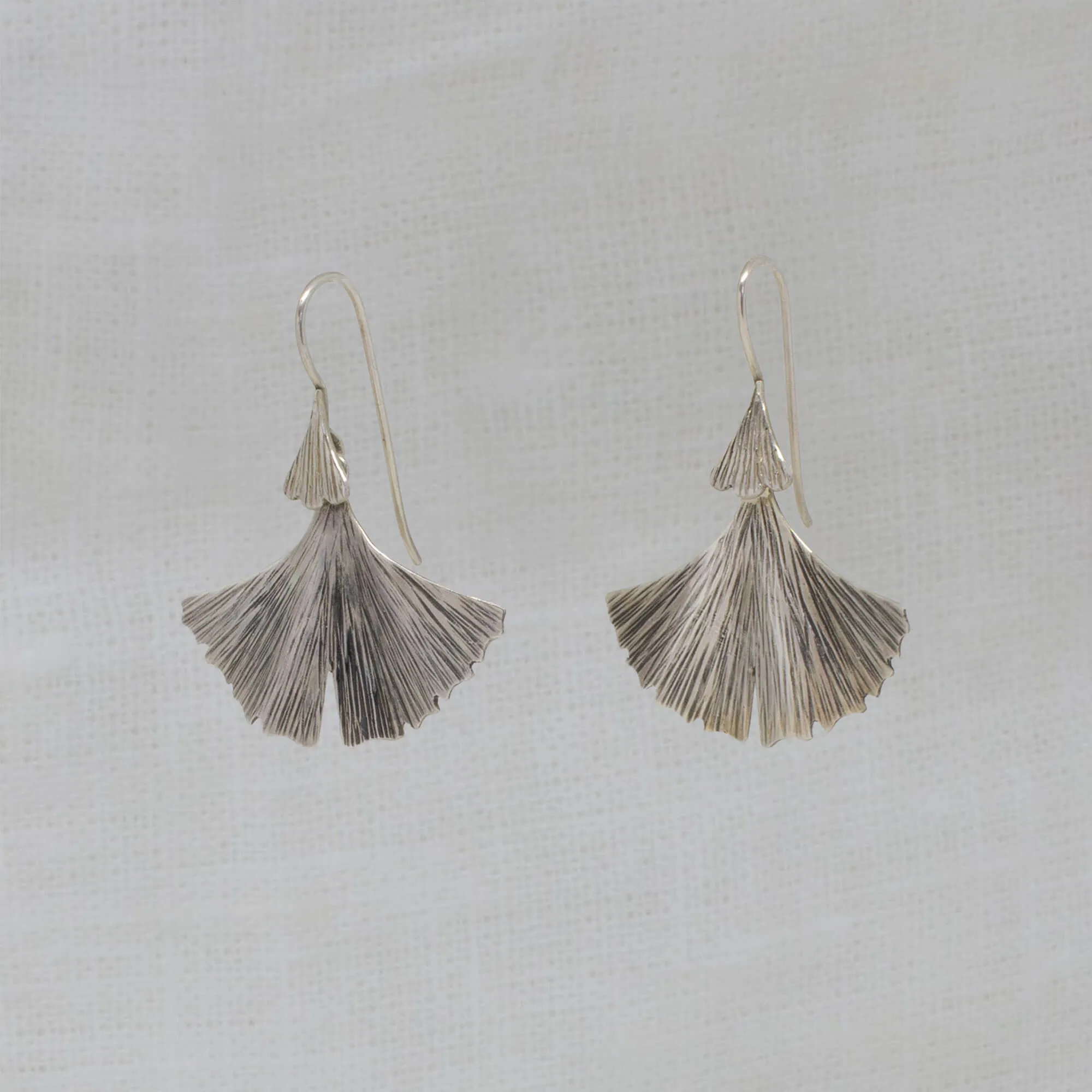 Textured Ginkgo Earrings in Sterling Silver