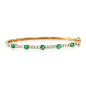 Thin emerald & diamond bangle, 14kt gold