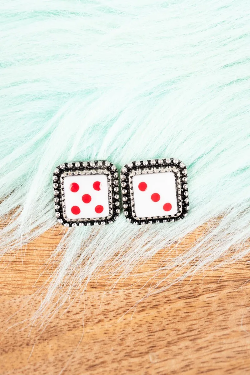 TIPI Roll The Dice Red Silvertone Earrings