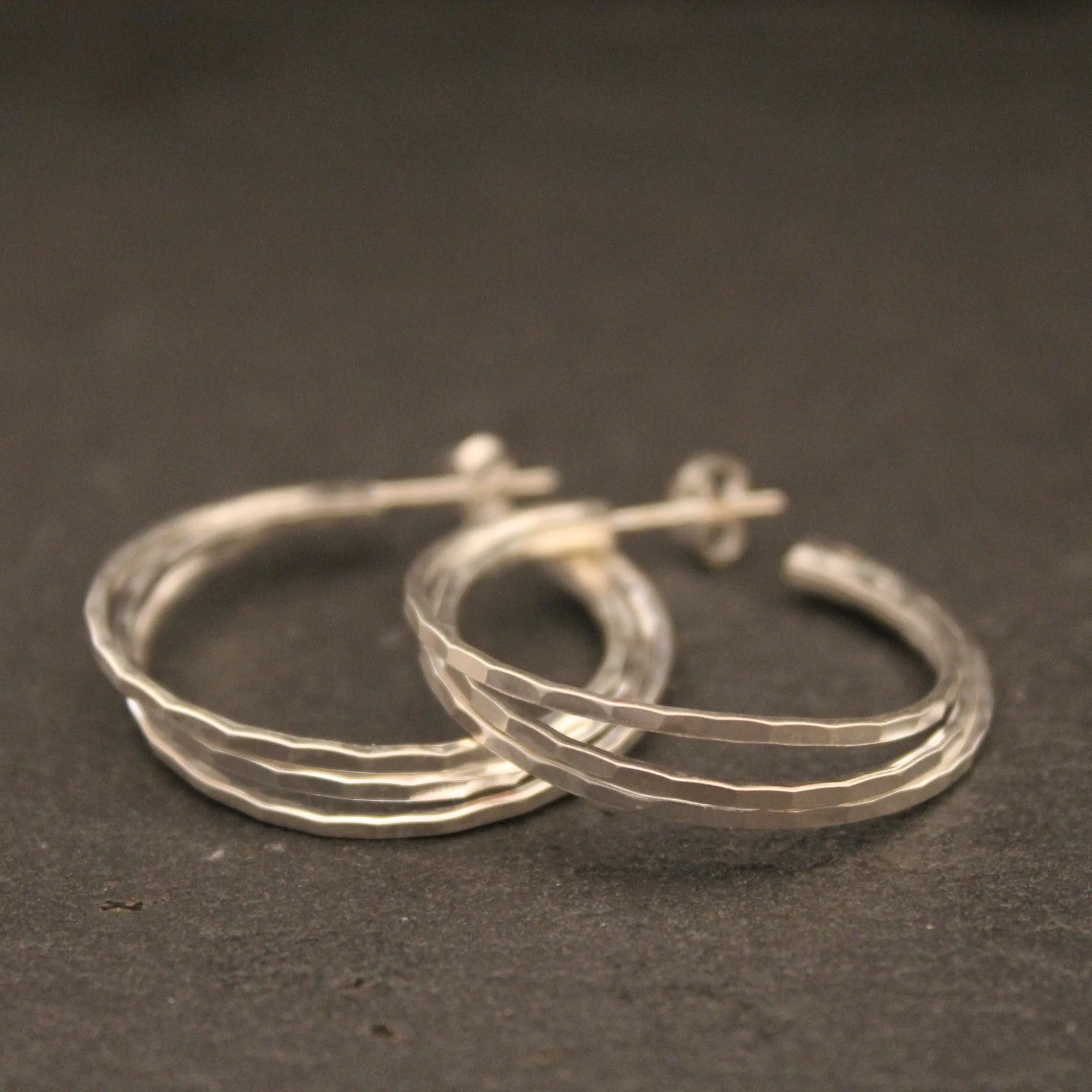 Trio Hammered Hoop Earrings