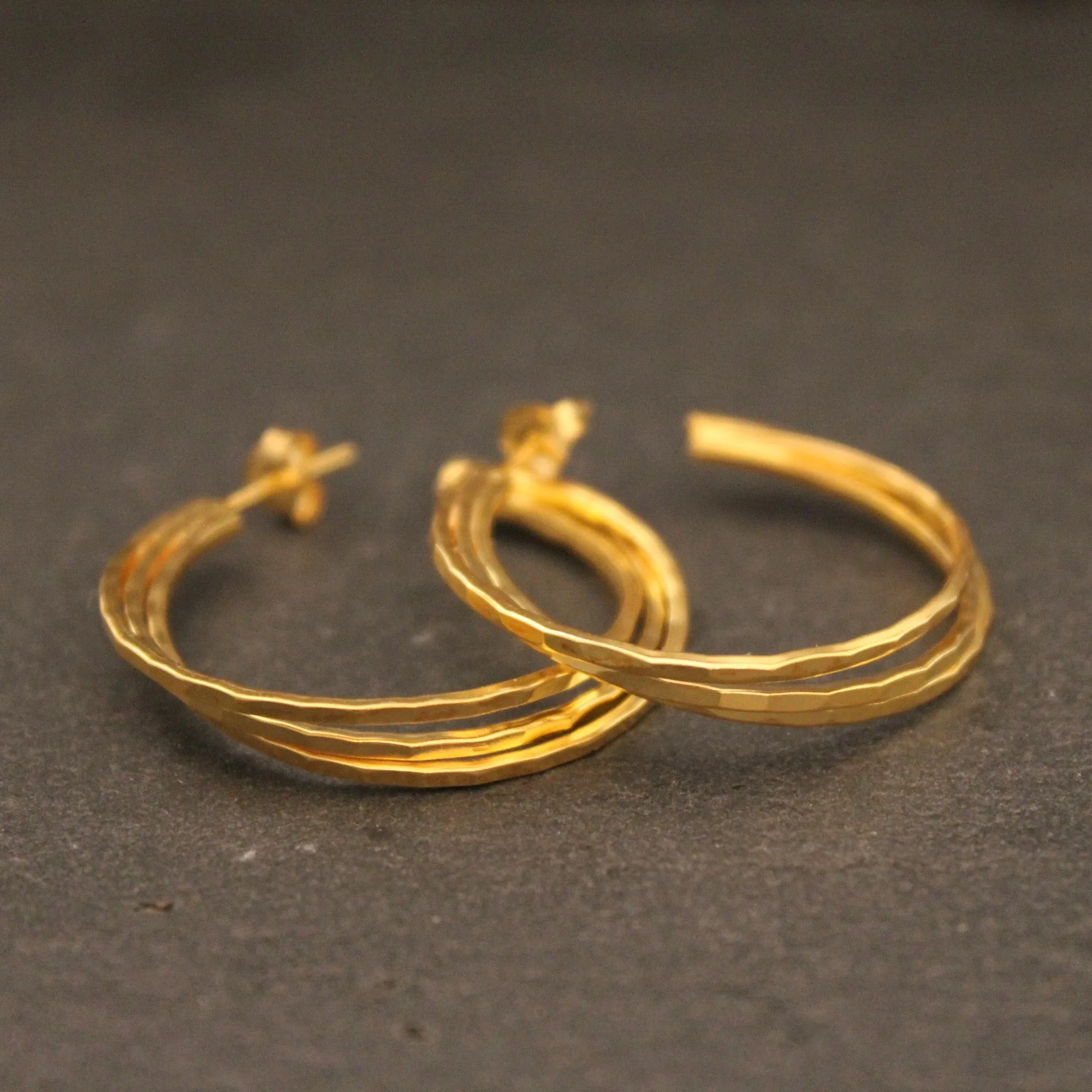 Trio Hammered Hoop Earrings