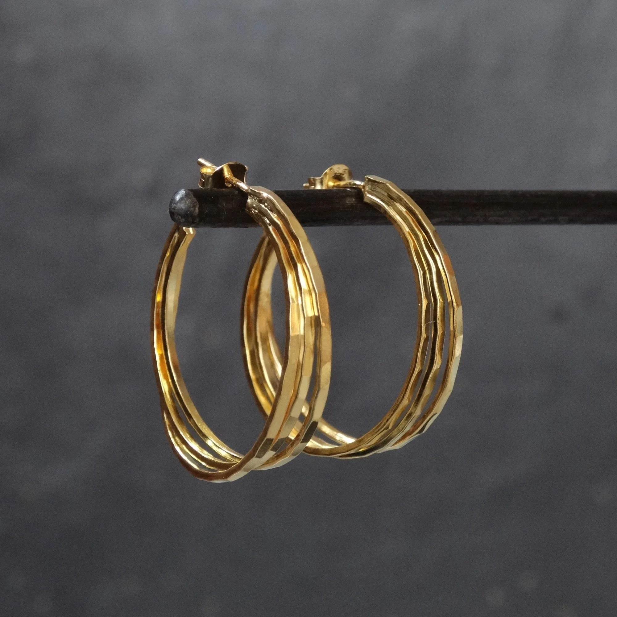 Trio Hammered Hoop Earrings