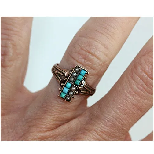 Unique Turquoise & Pearl Engagement Ring