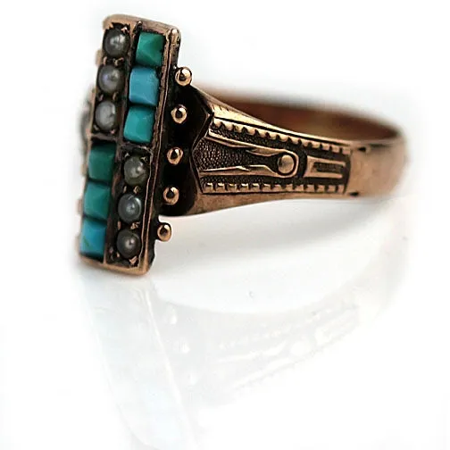 Unique Turquoise & Pearl Engagement Ring