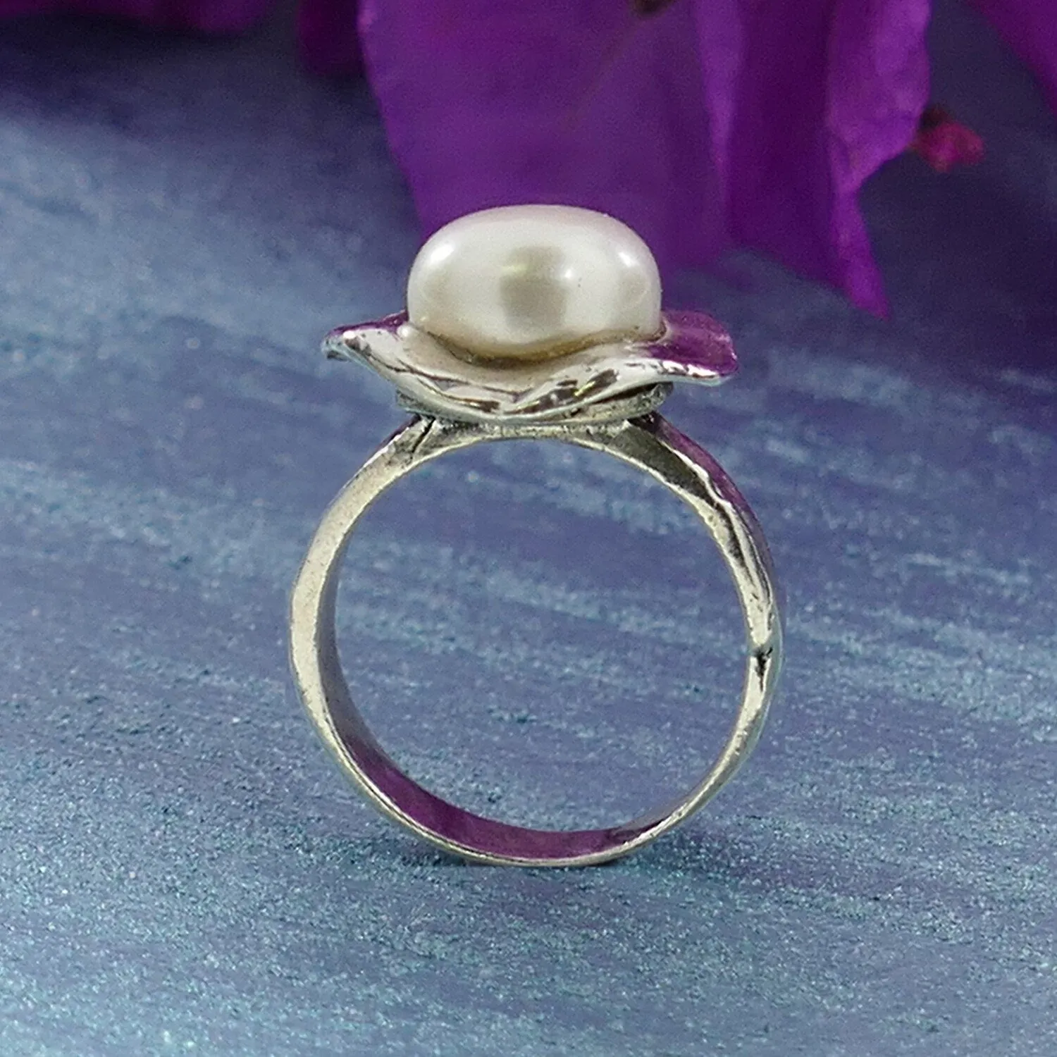 Unique White Pearl Statment Ring  925 Sterling Silver