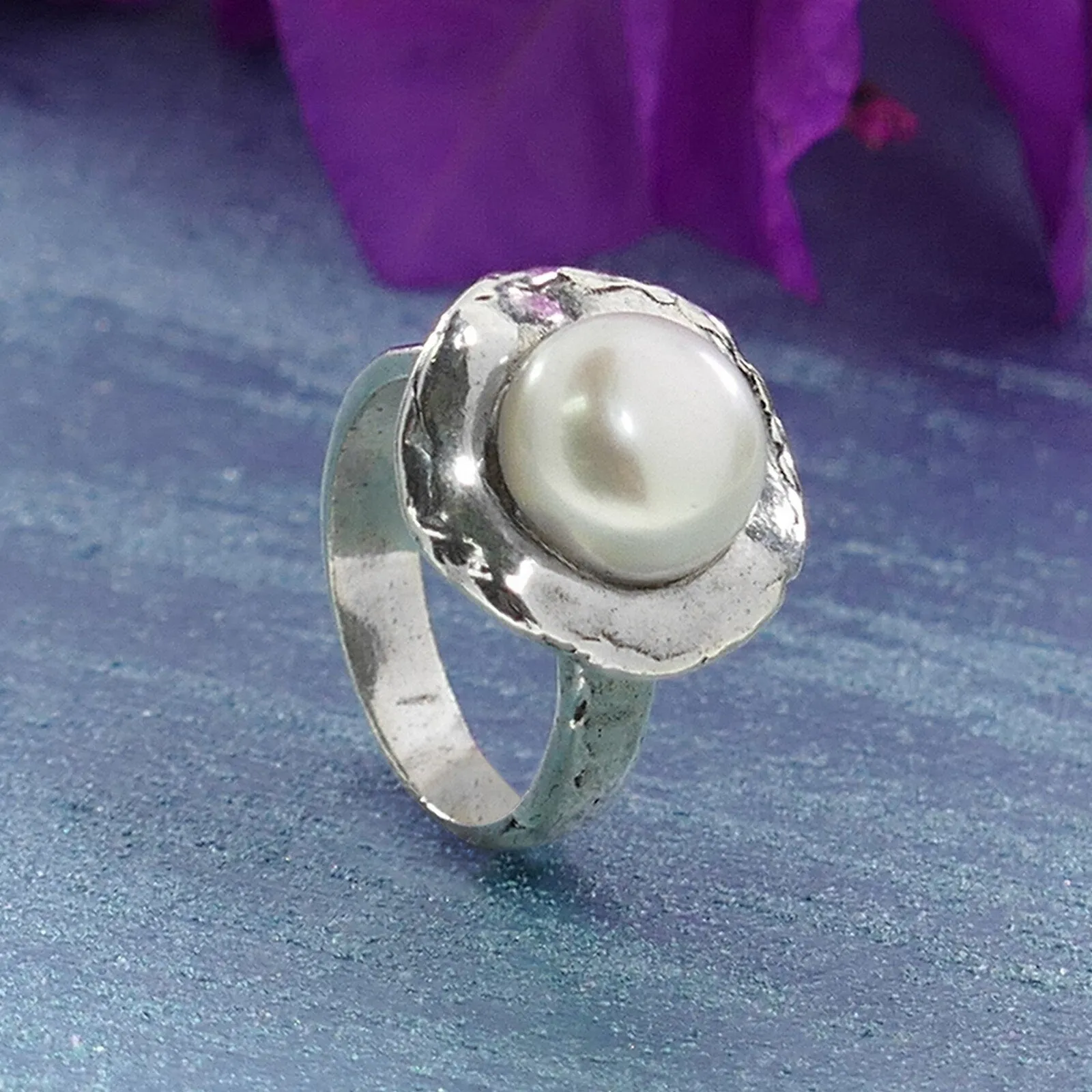 Unique White Pearl Statment Ring  925 Sterling Silver