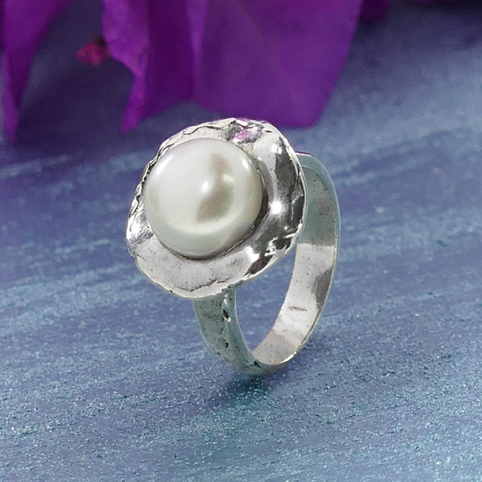 Unique White Pearl Statment Ring  925 Sterling Silver