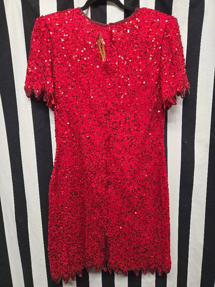 Vintage 90s Red Beaded Silk Dress