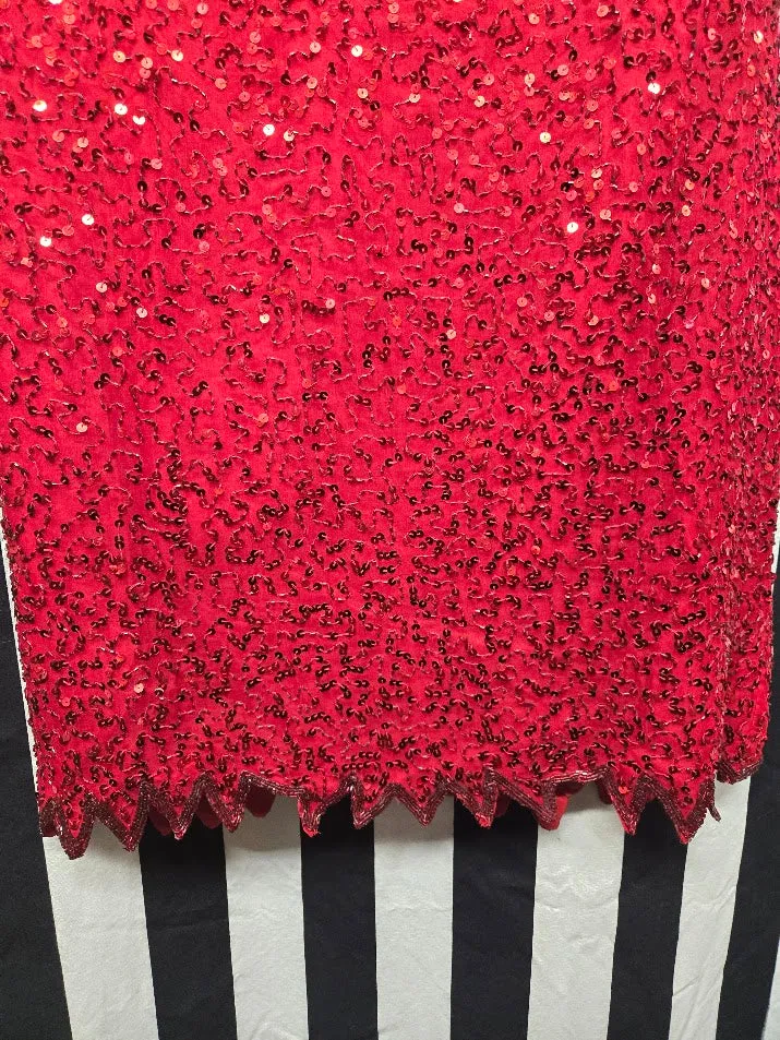 Vintage 90s Red Beaded Silk Dress