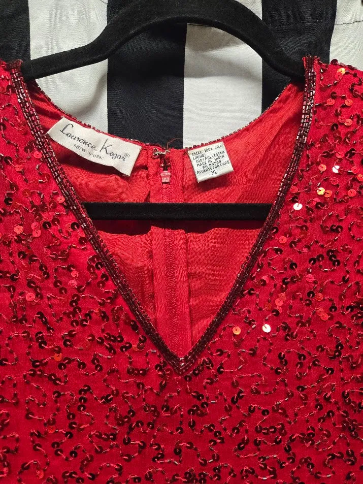 Vintage 90s Red Beaded Silk Dress