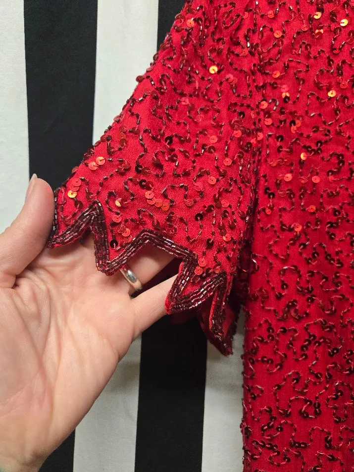 Vintage 90s Red Beaded Silk Dress