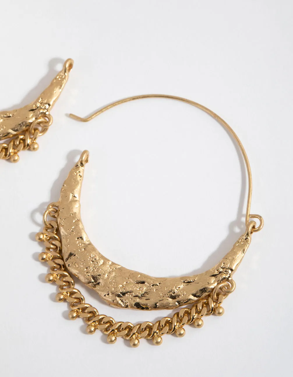 Washed Gold Quarter Moon Jingle Hoop Earrings