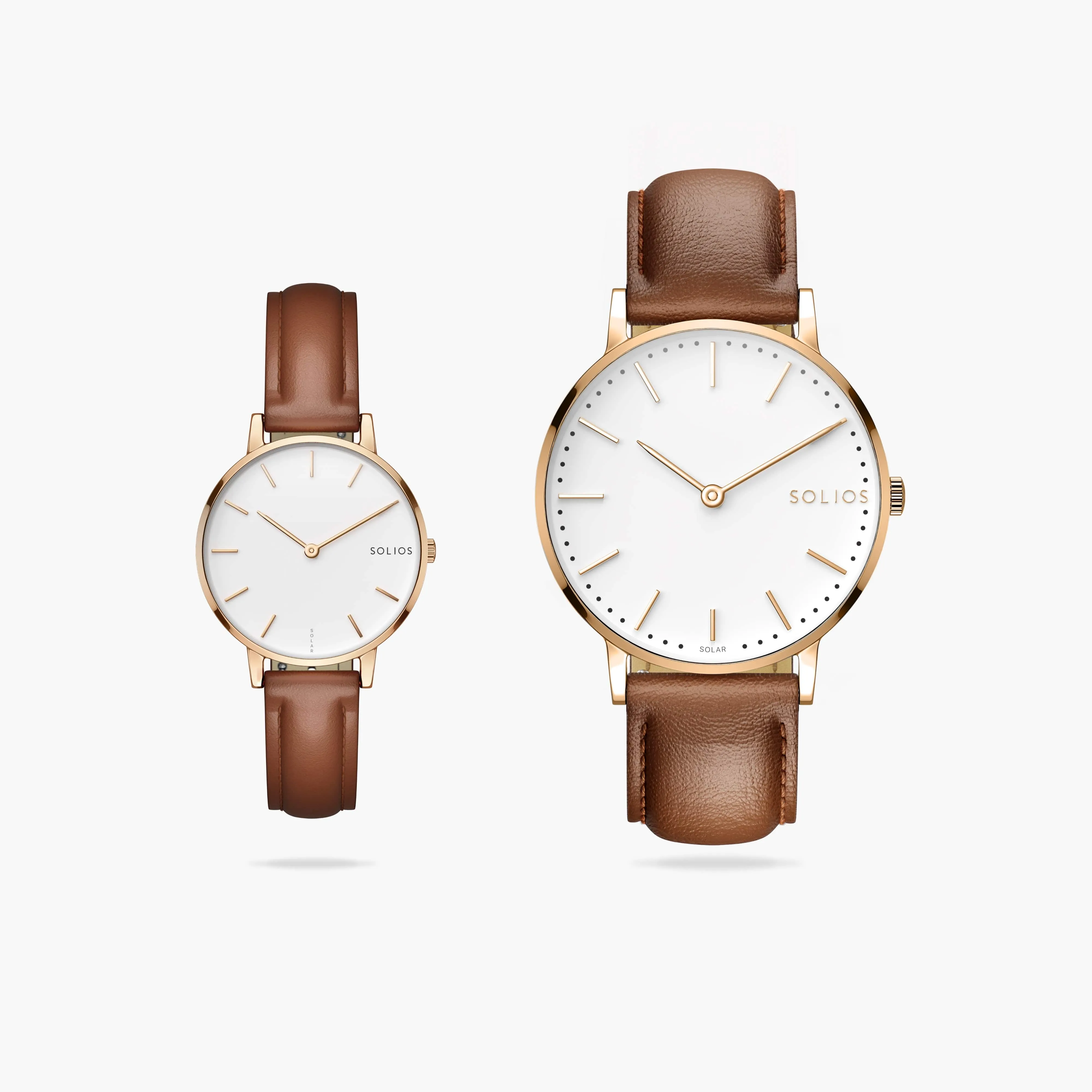 Watch Set - Solar Classic & Mini | White Dial - Rose Gold Case | Brown Vegan Leather