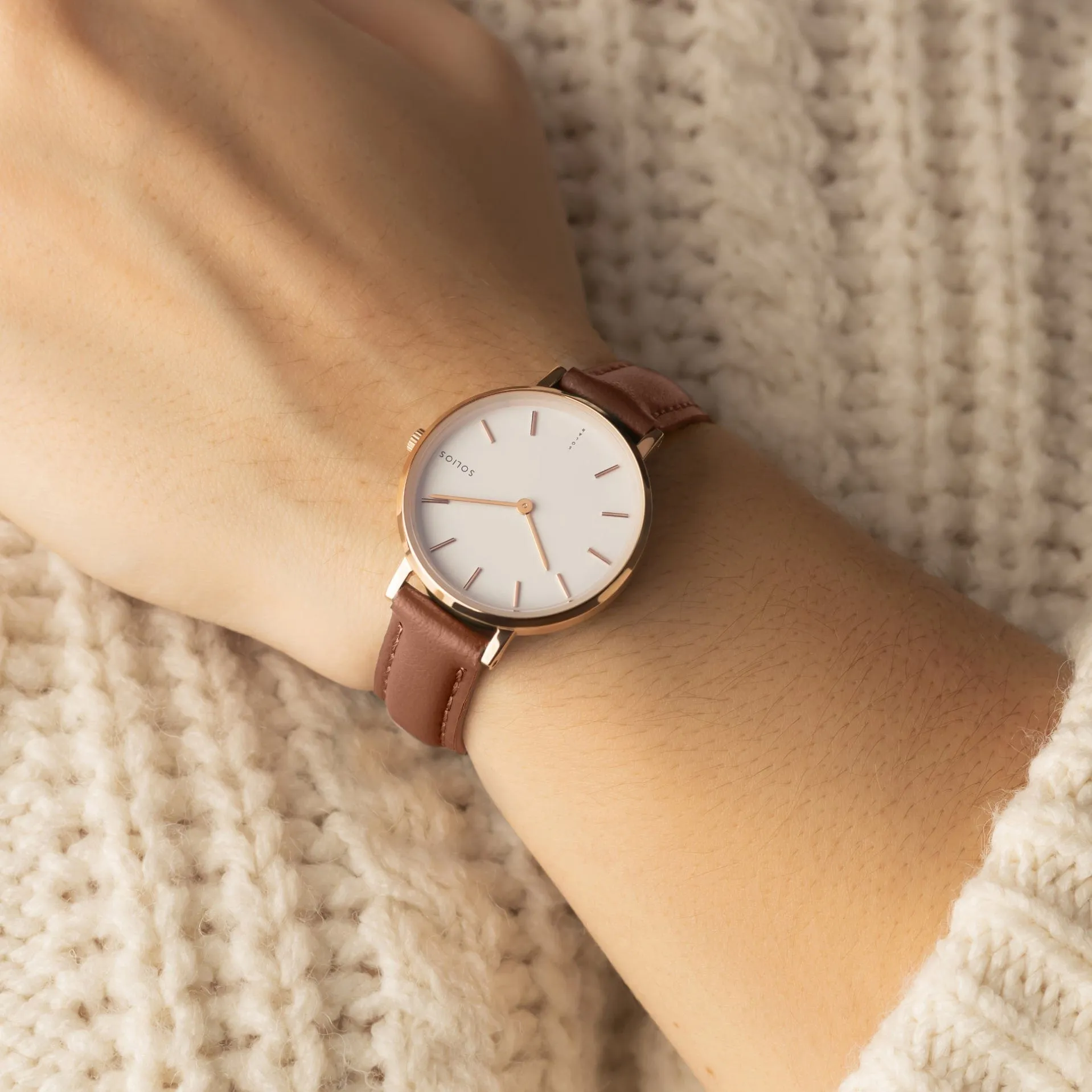 Watch Set - Solar Classic & Mini | White Dial - Rose Gold Case | Brown Vegan Leather