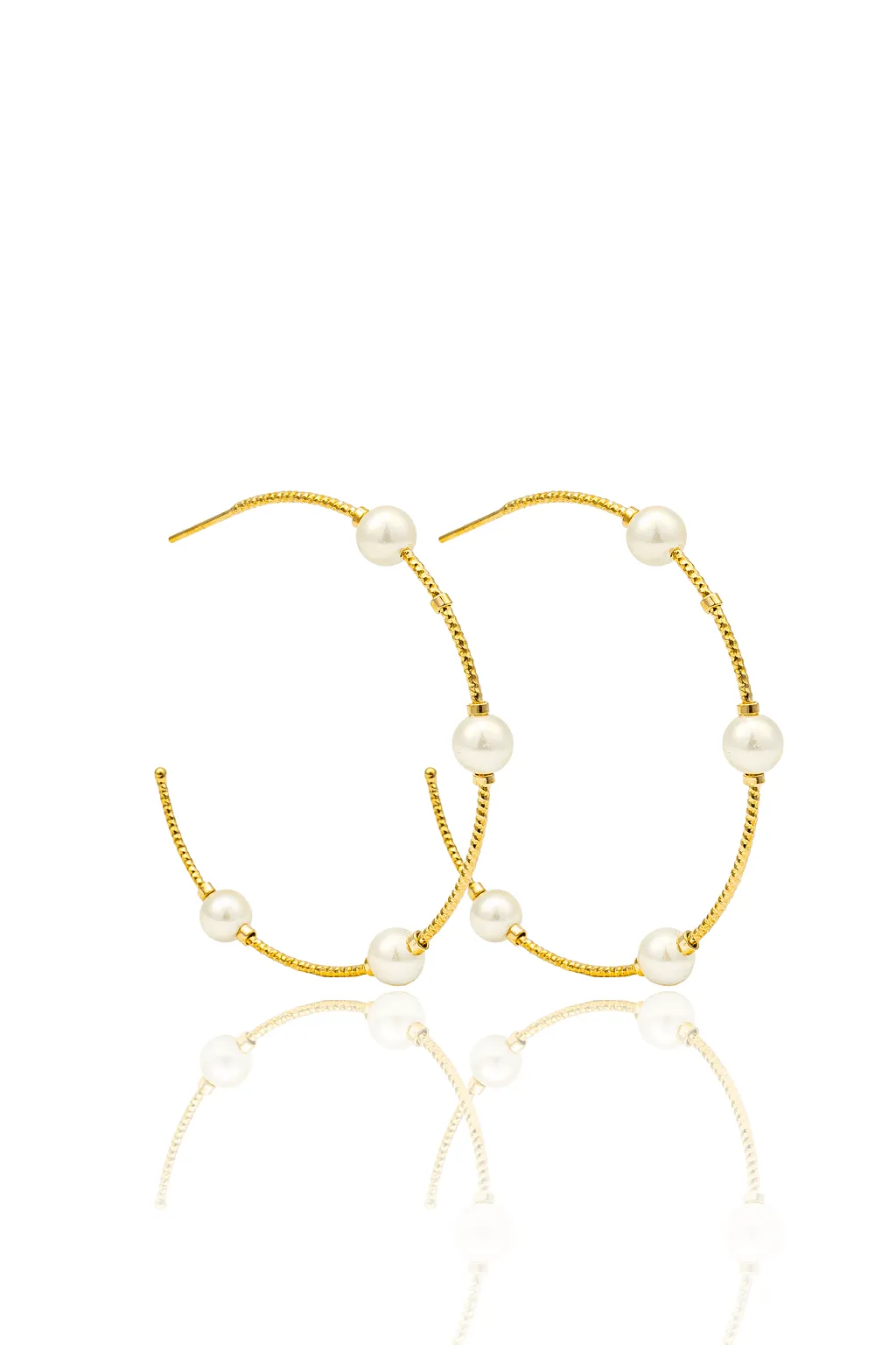 Wire Textured Small Pearl Open Hoop Earrings (L457)