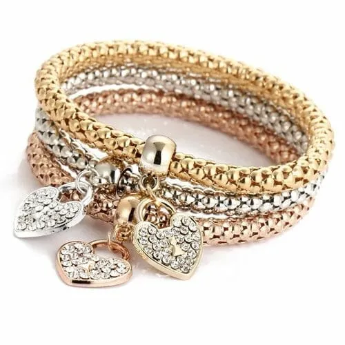 Women Gold SIlver Rose Gold Chain Multilayer Butterfly Heart Circle Life Tree Locket Stretch Bracelet