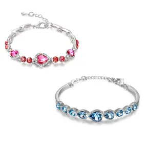 Yellow Chimes Combo Bracelets for Women 2 PCs Valentines Special Blue Pink Crystal Love Heart Charm Bracelet for Women and Girls.